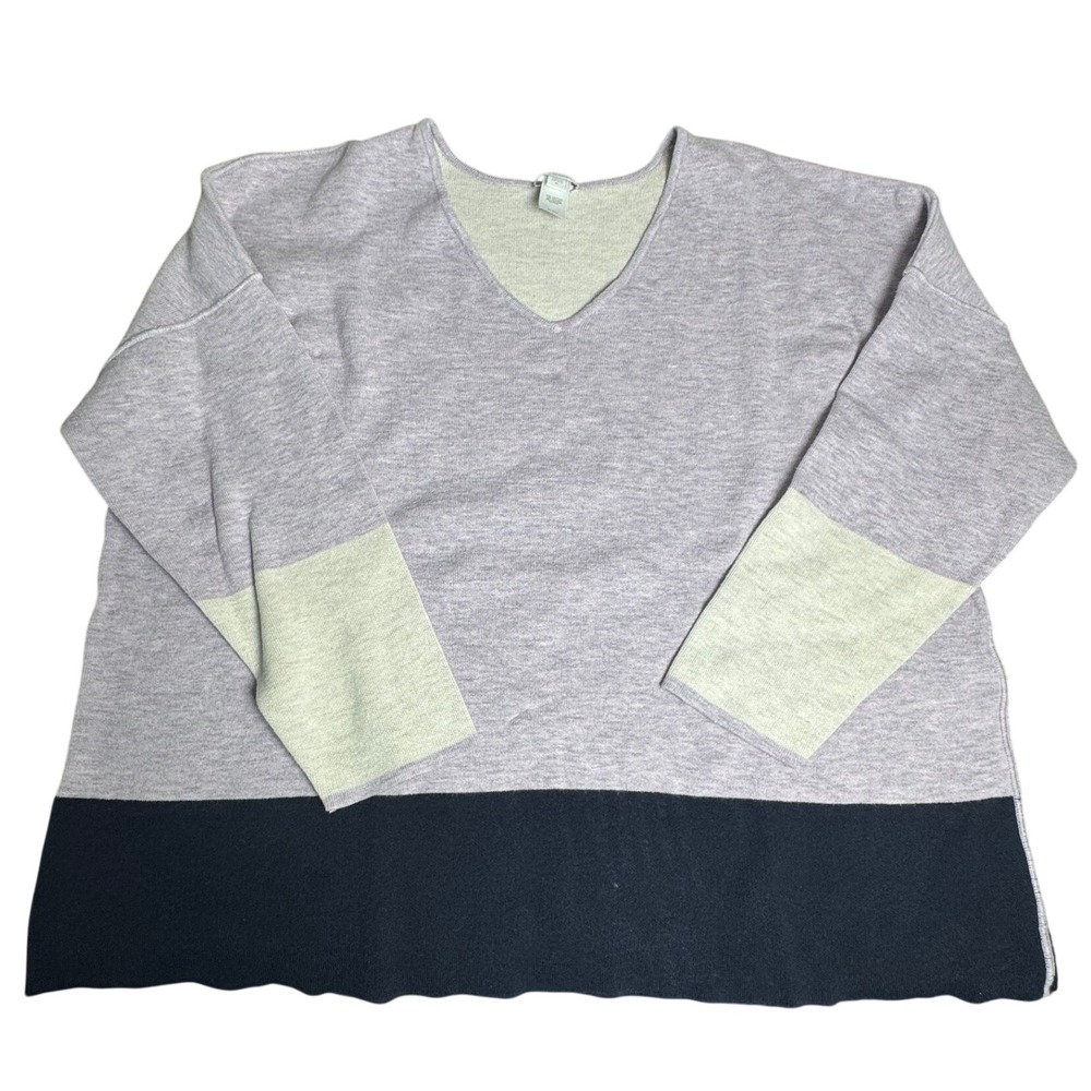 J Jill Reversible Colorblock V-Neck Sweater Purple Cream Navy Oversized XL